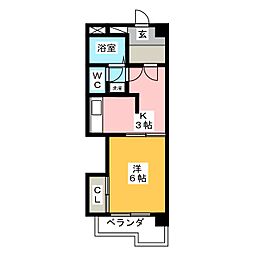 サンシャインビル北棟 4階1Kの間取り