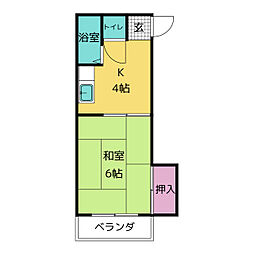 第二あさい荘 1階1Kの間取り