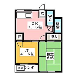 サンコーポ須崎 2階2DKの間取り