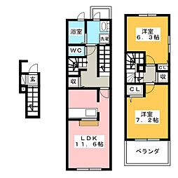 サンリット新池Ｂ 2階2LDKの間取り