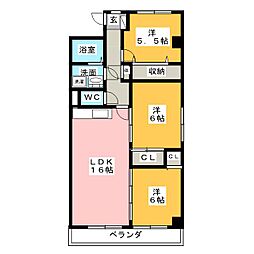 エルスタンザ原 4階3LDKの間取り