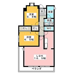 グランルーツ黒石 2階2LDKの間取り