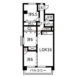 エルスタンザ原 2階3LDKの間取り