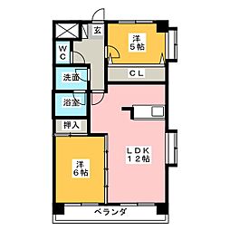 シャトーみなみ 3階2LDKの間取り