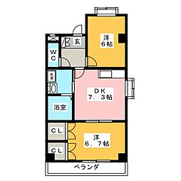 フィレンツェII 4階2DKの間取り