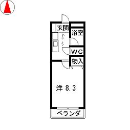 プリヴェール植田 3階1Kの間取り