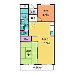 島田プラザ 2LDKの間取図画像