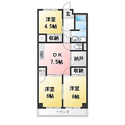 室賀レジデンス 3DKの間取図画像