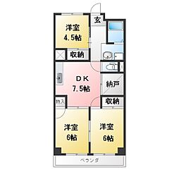 室賀レジデンス 3DKの間取図画像