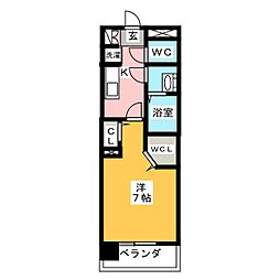 パルティール植田 1Kの間取図画像