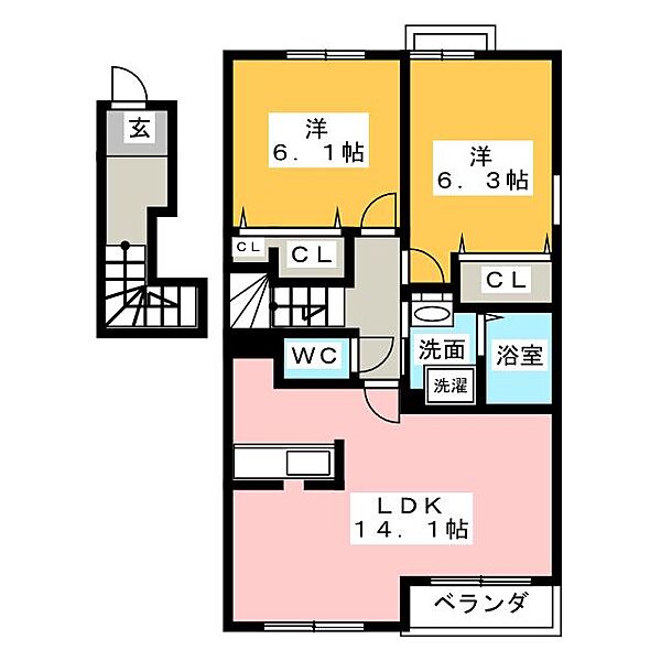 フレスクーラーＡ ｜愛知県一宮市今伊勢町馬寄字八丁堀(賃貸アパート2LDK・2階・63.43㎡)の写真 その2