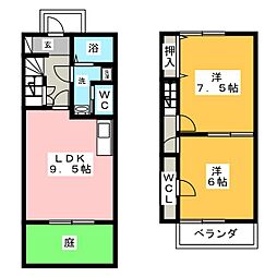 NEXUS萩原　Ａ棟 1階2LDKの間取り