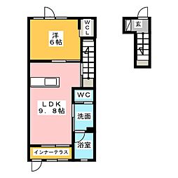 アイスピリット 2階1LDKの間取り