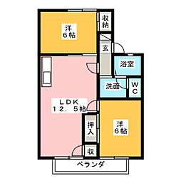 エクセル森 2階2LDKの間取り