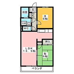 ウエストヒルズＭＡＲＵＫＡ 1階2LDKの間取り