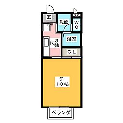 コーポなすIII 2階1Kの間取り