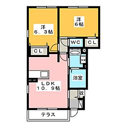 フォレスト九西 2LDKの間取図画像