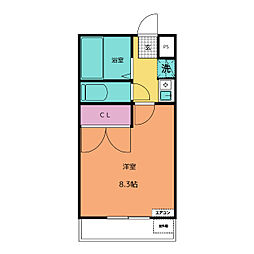 アマービレ 1Kの間取図画像