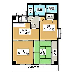 デュオハイム新生 3DKの間取図画像