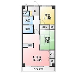 グランデージ藤山 2LDKの間取図画像
