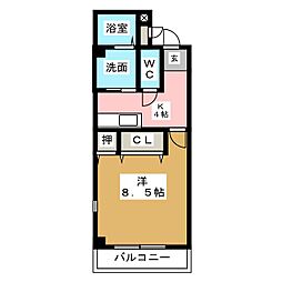 マンションミューズ雅 1Kの間取図画像