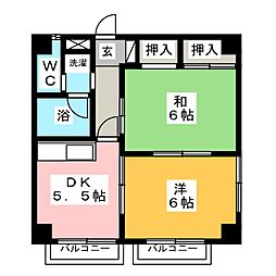 クリーンハイツ宮西 2DKの間取図画像