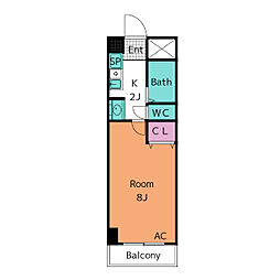 アーバンライフ末広 2階1Kの間取り