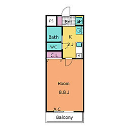 マノワール大平5 1Kの間取図画像