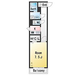 レフィシア 1Kの間取図画像