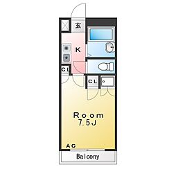 レジデンス北町 1Kの間取図画像