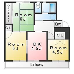 椒房苑B棟 3DKの間取図画像