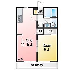 エスポワール大平A 1LDKの間取図画像