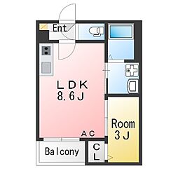 岡崎市両町2丁目アパート 1LDKの間取図画像