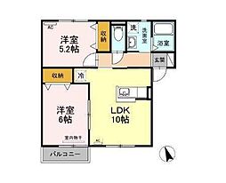 シティーベルIYODAC棟 2LDKの間取図画像