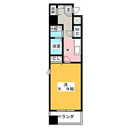 カーサビアンカ東岡崎 1Kの間取図画像
