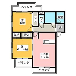 グランディーナ弐番館 2階2LDKの間取り