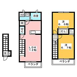 ガーデンエイト 2階2LDKの間取り