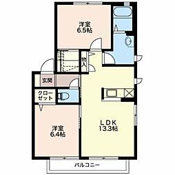キャトルコート 2階2LDKの間取り