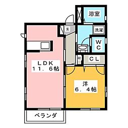 エクセルグリーン 1階1LDKの間取り