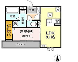 カームツリー豊橋 1階1LDKの間取り