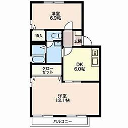 フレグランス東小鷹野 Ｃ 2階2DKの間取り