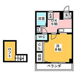 アスライフ牛川通 3階1DKの間取り
