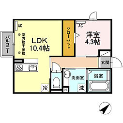 アスター若宮　Ｂ 2階1LDKの間取り