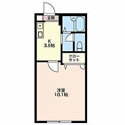 コアロード佐藤 Ａ 1階1Kの間取り