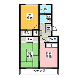 レジデンス水神池 2階2DKの間取り