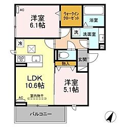 D-square　前田南町 1階2LDKの間取り