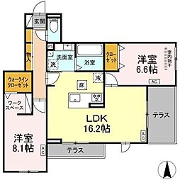 アーブル西岩田 1階2LDKの間取り