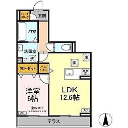 アーブル西岩田 1階1LDKの間取り