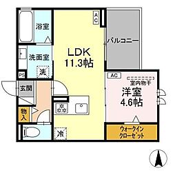 アーブル西岩田 2階1LDKの間取り