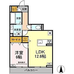 アーブル西岩田 3階1LDKの間取り